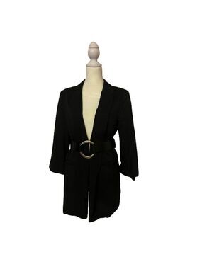 Missguided Black Collared 3/4 Sleeve Open Front Blazer Size 0